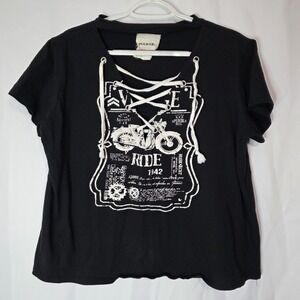 American Rebel Lace Up Graphic Tee‎ Motorcycle Biker Moto Grunge Womens XL